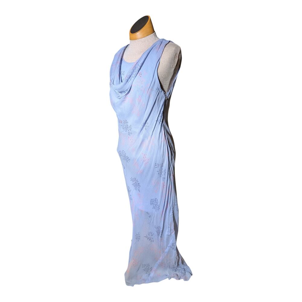 Vtg 1990s April Cornell Lavender Floral Draped Neck Chiffon Maxi Dress Sz S